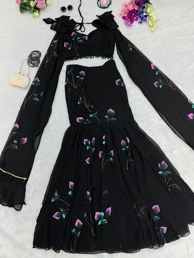 Fully Stitched Black Color Party Wear Lehenga Choli