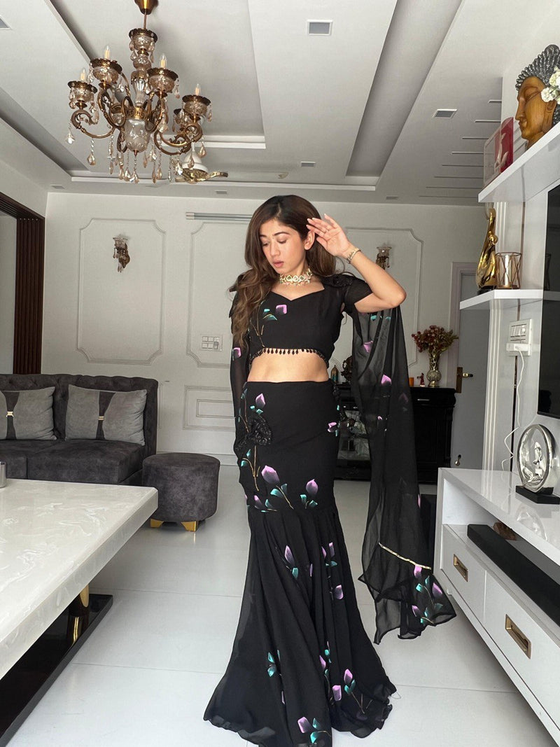 Fully Stitched Black Color Party Wear Lehenga Choli