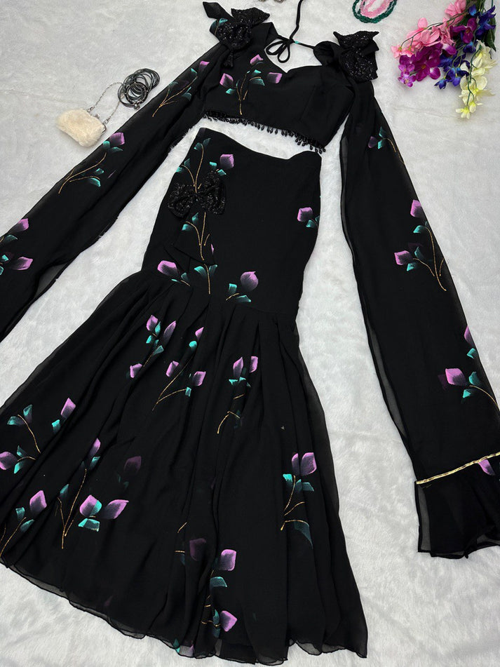 Fancy Pattern Black Color Party Wear Lehenga Choli