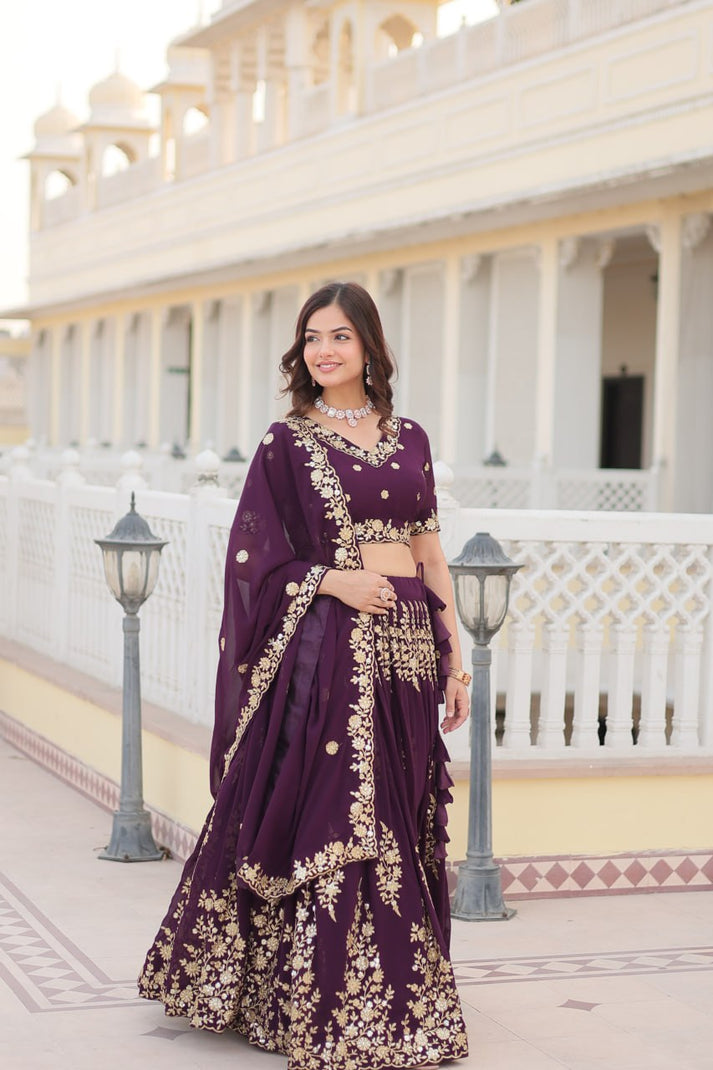 Marriage Special Embroidered Work Purple Color Lehenga Choli