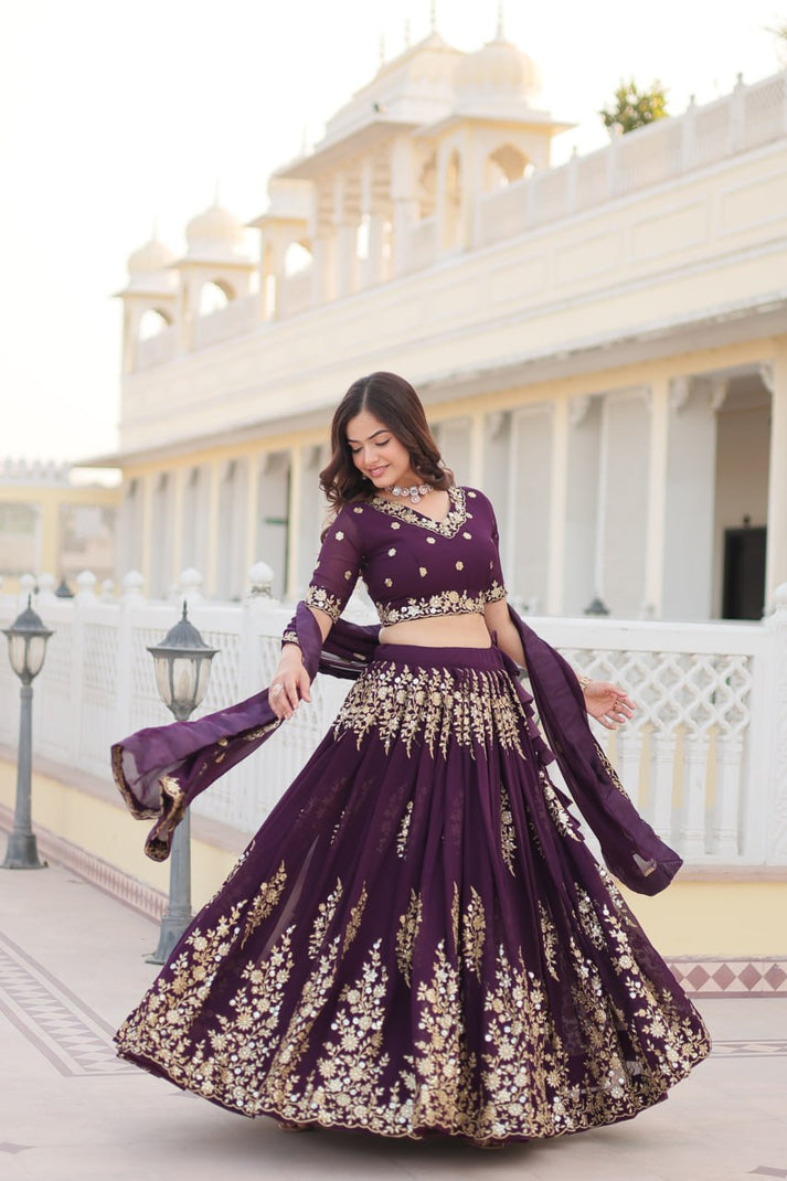 Marriage Special Embroidered Work Purple Color Lehenga Choli