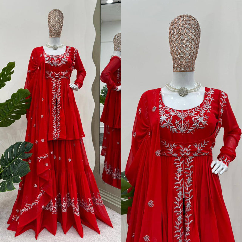 Red color Sharara Suit With Dupatta For Wedding Party