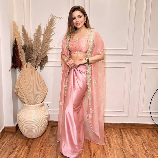 Peach Colour Indowestern Dhoti Suit With Shrug