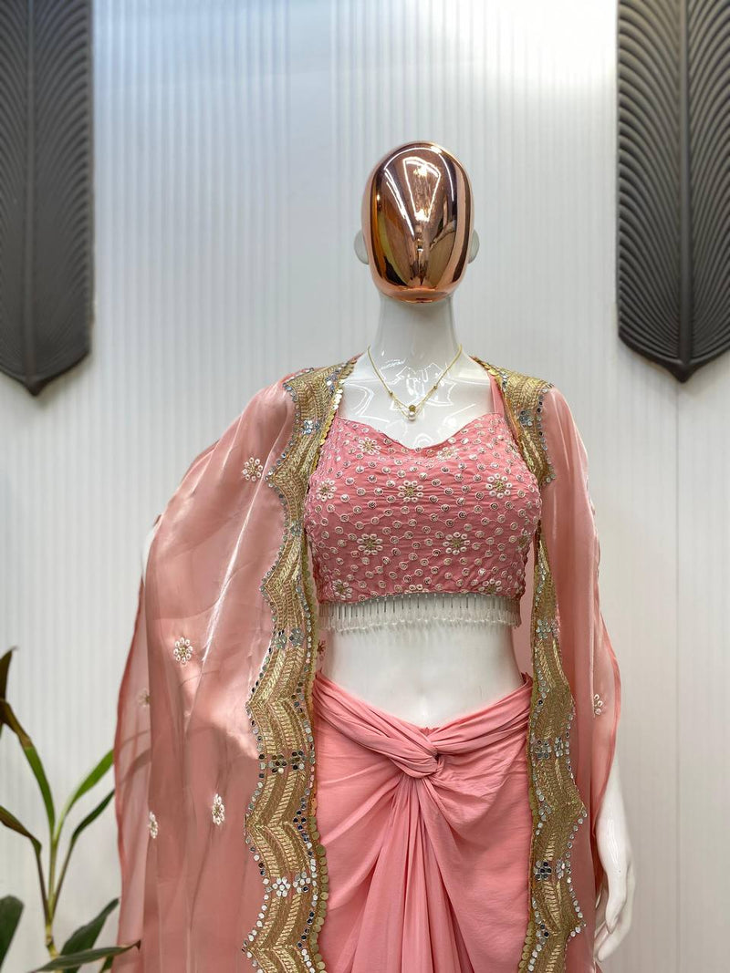 Peach Colour Indowestern Dhoti Suit With Shrug