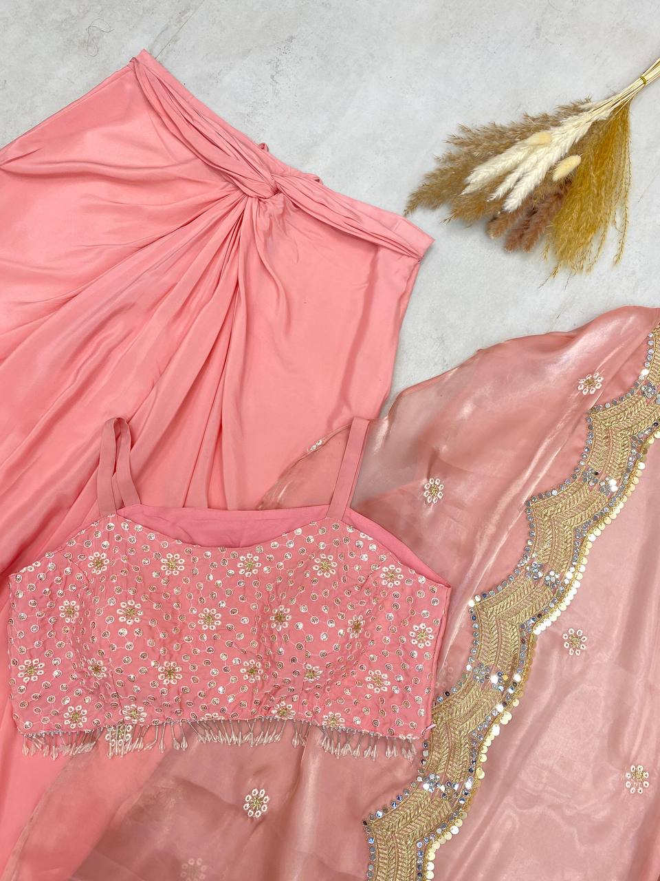 Peach Colour Indowestern Dhoti Suit With Shrug