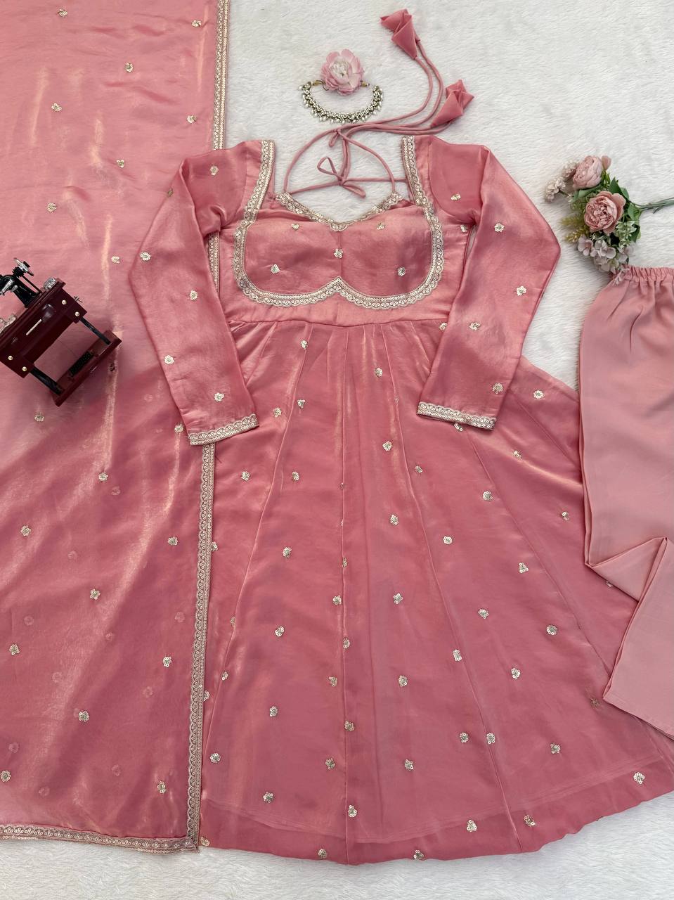 Glamorous Pink Ethnic Embroidered Anarkali Suit for Festive Wear