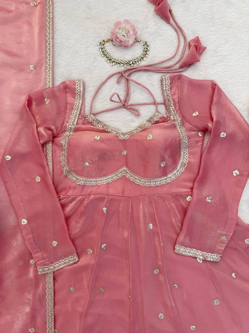 Glamorous Pink Ethnic Embroidered Anarkali Suit for Festive Wear