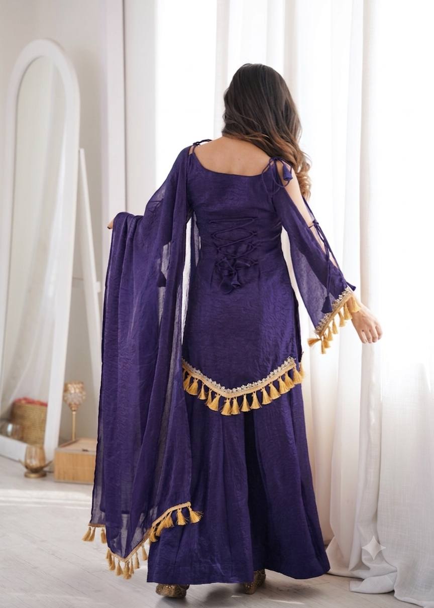 Purple Doremon Crush Mirror Work Kurta Palazzo Set