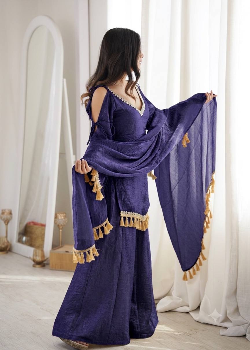 Purple Doremon Crush Mirror Work Kurta Palazzo Set