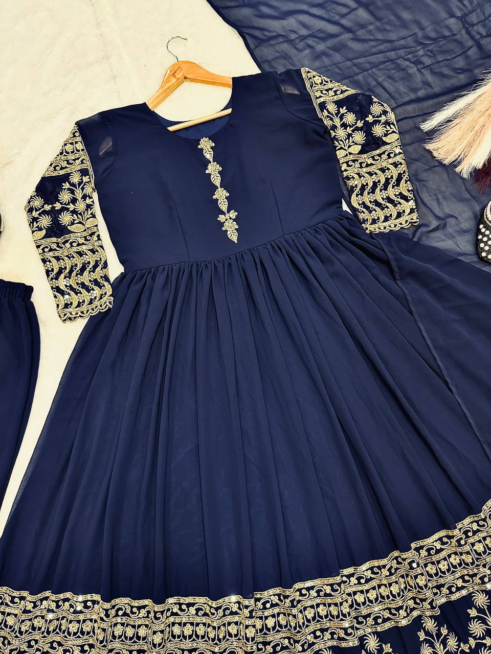 Navy Blue Heavy Embroidered Gown