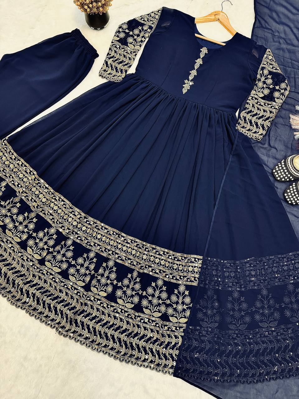 Navy Blue Heavy Embroidered Gown
