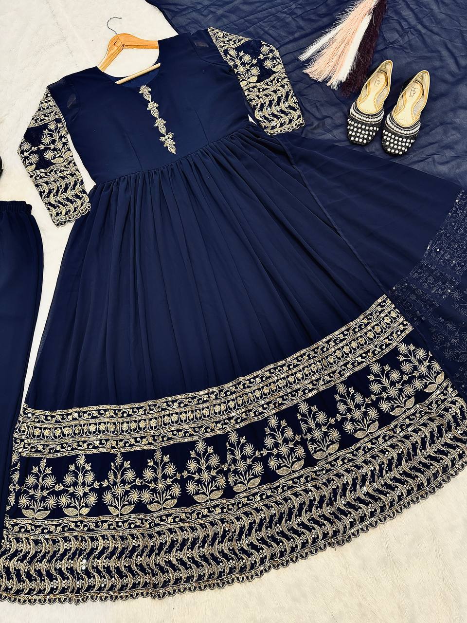 Navy Blue Heavy Embroidered Gown