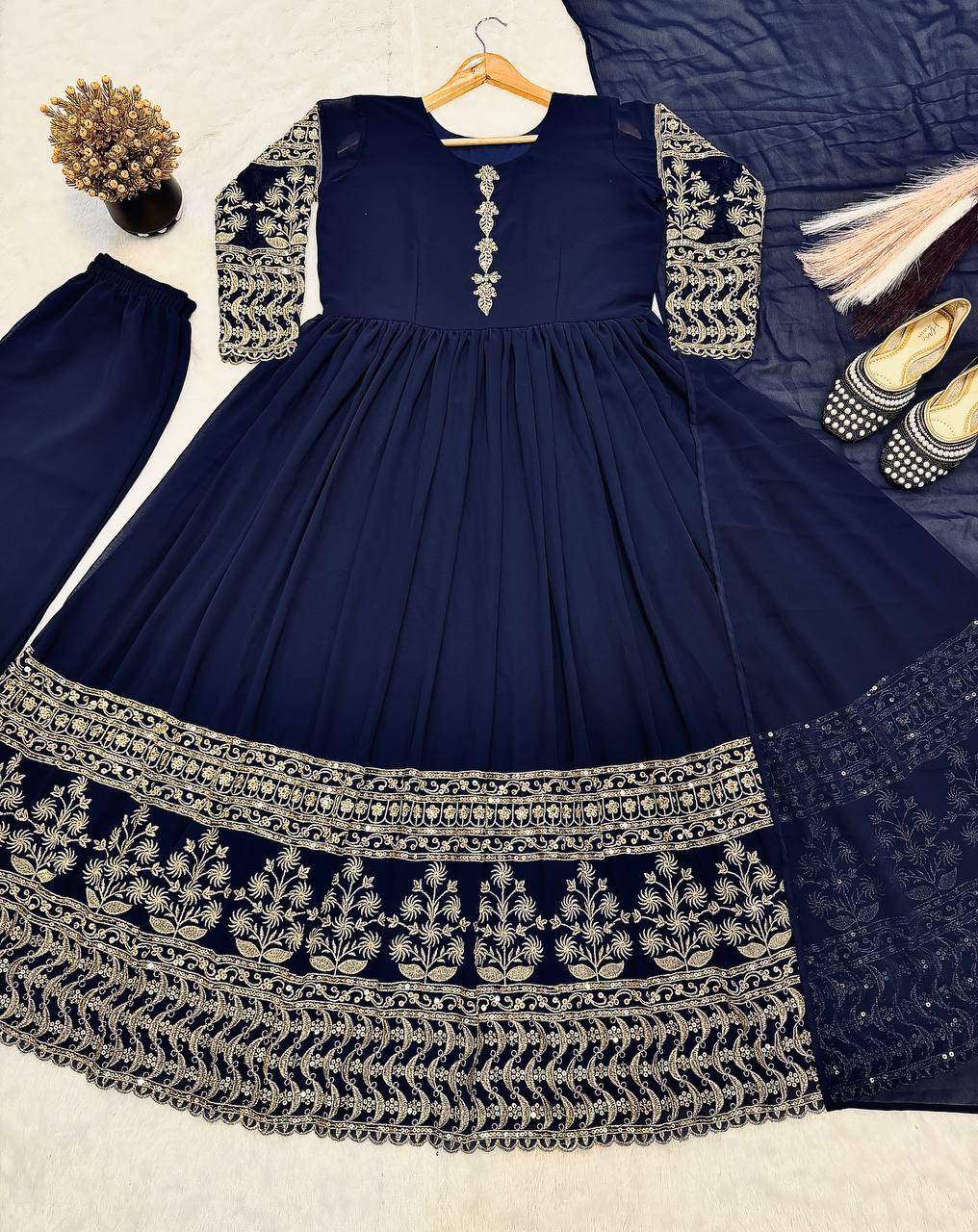 Navy Blue Heavy Embroidered Gown