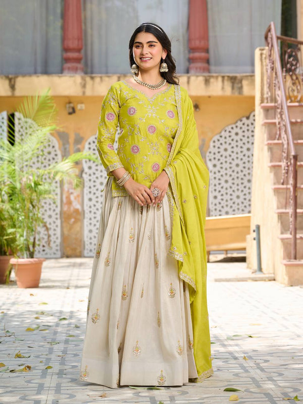 Yellow Color Wedding Wear Zari Sequins Embroidery Work Lehenga Choli