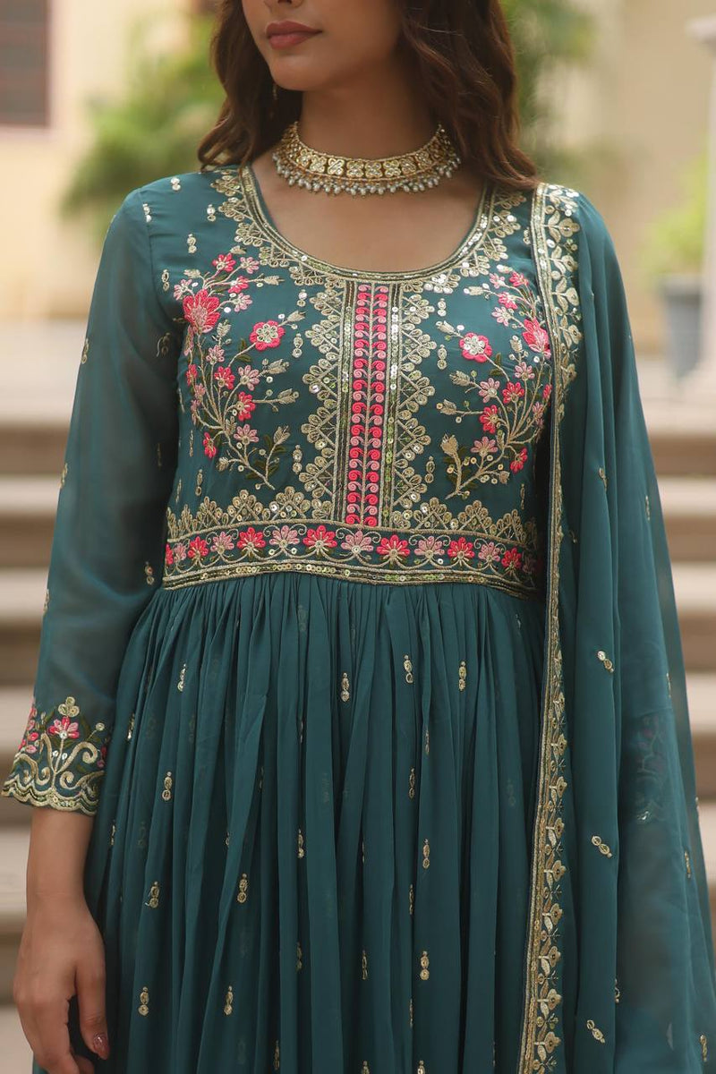 Designer Rama Color Three Piece Sharara Suit