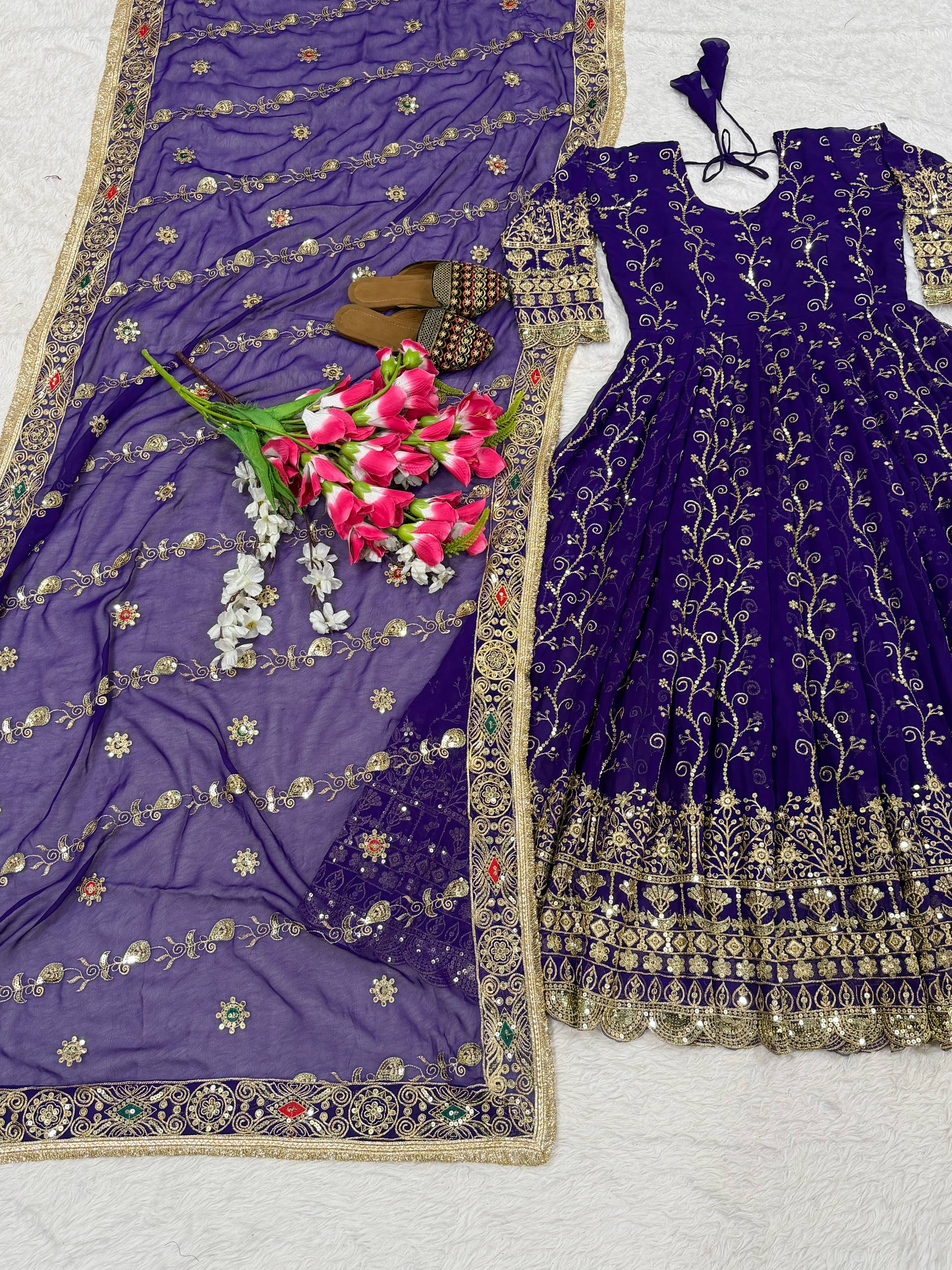 Royal Purple Sequin Embroidered Anarkali Suit with Dupatta