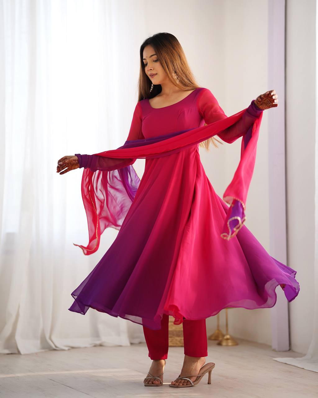 Onion Pink Color Georgette Three Piece Anarkali Suit