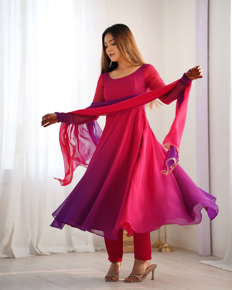 Onion Pink Color Georgette Three Piece Anarkali Suit