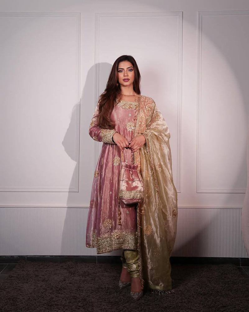 Shavi's' Peach Havy Zimmy Chu Royal Elegant Suit Set