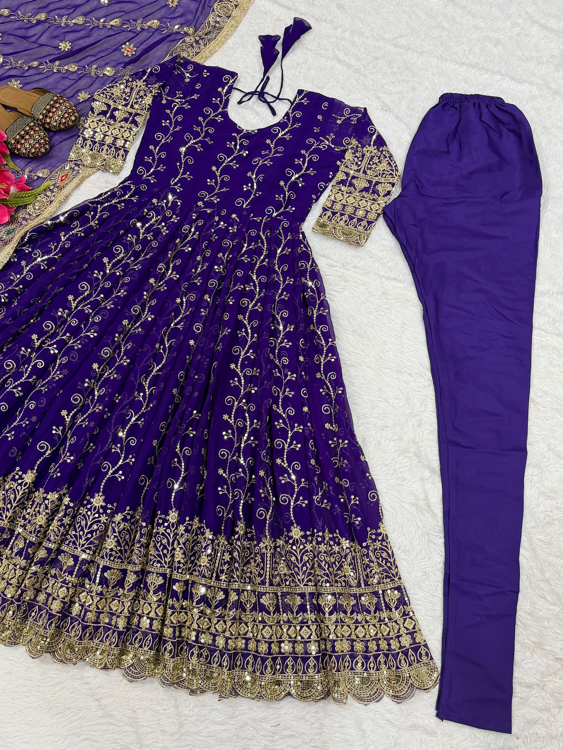Royal Purple Sequin Embroidered Anarkali Suit with Dupatta