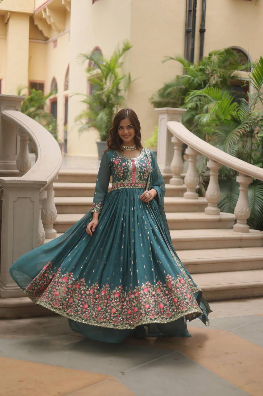 Designer Rama Color Three Piece Sharara Suit