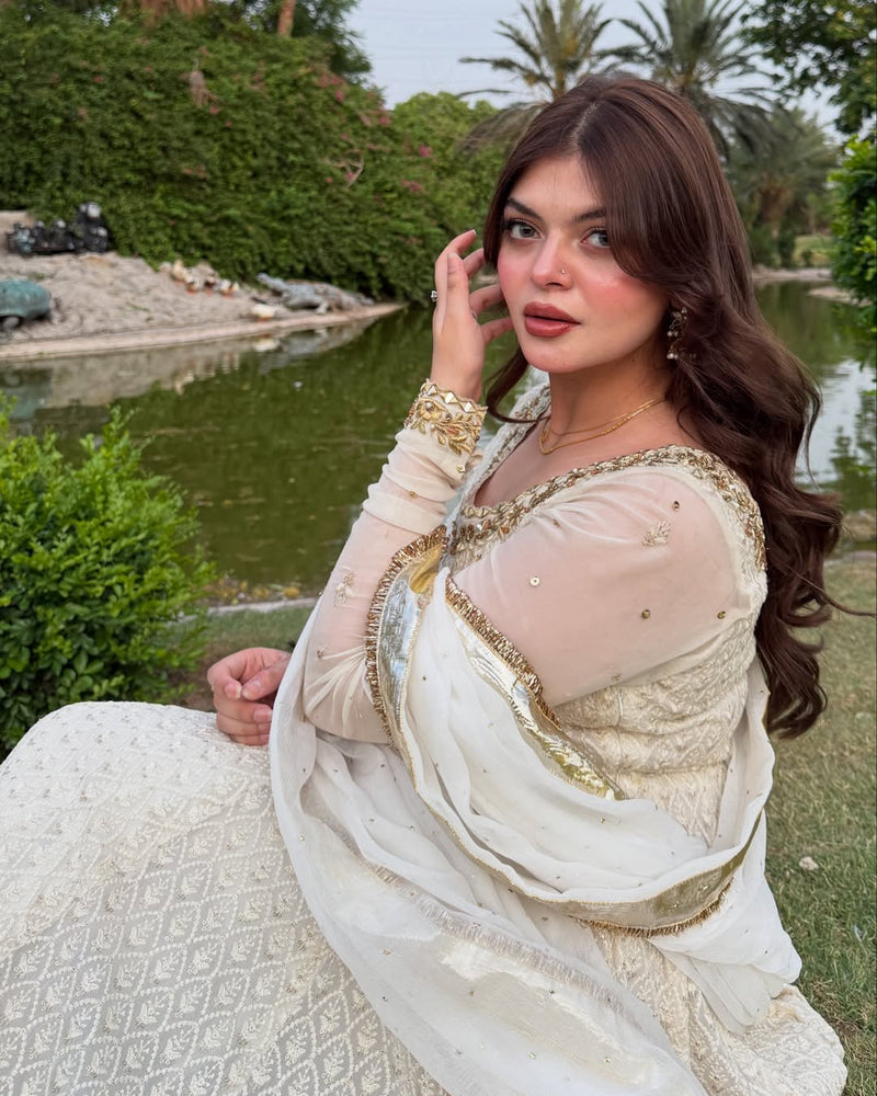 Pretty White Color Sequence Work Anarkali Gown