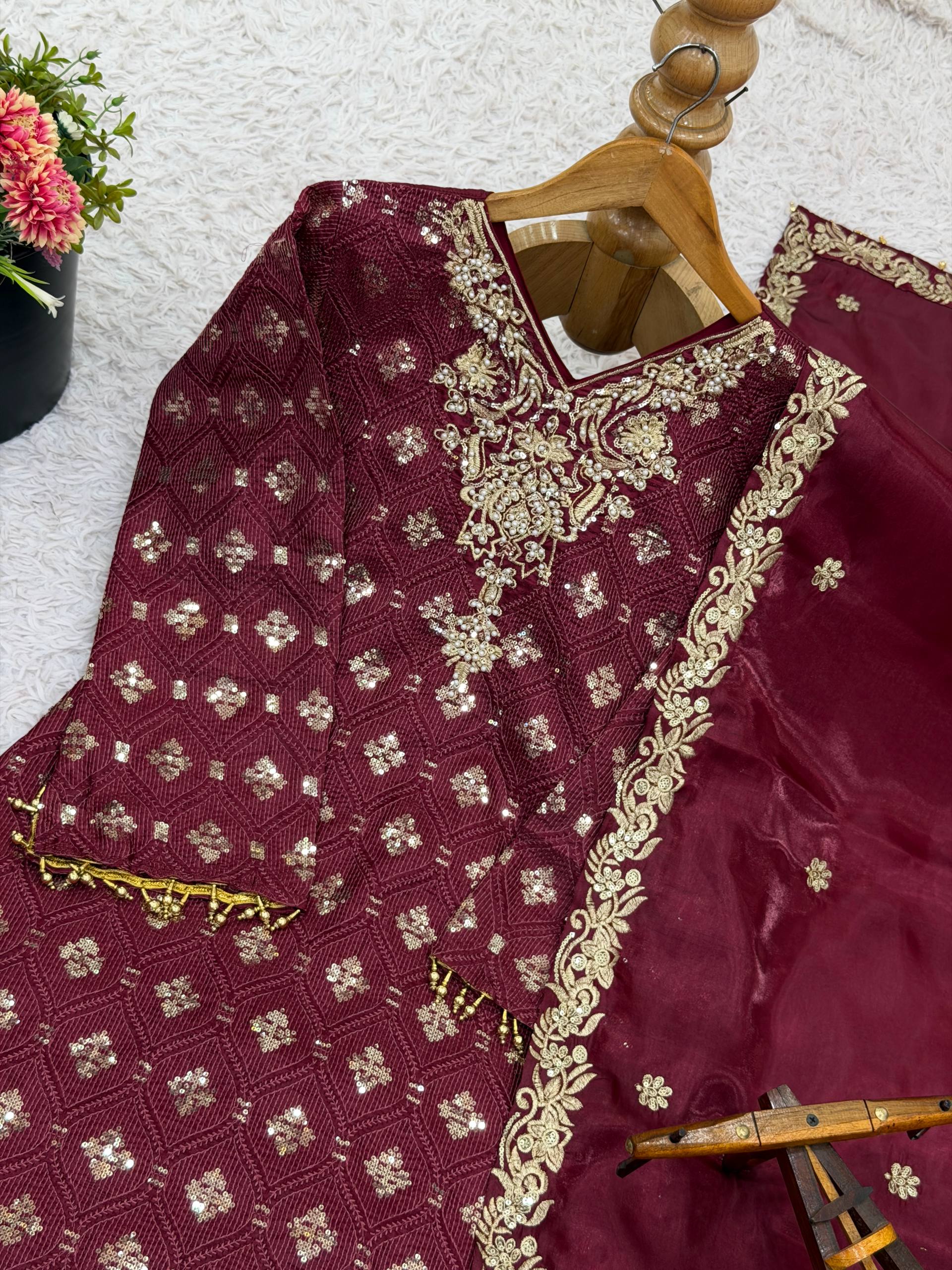 Ramzan Eid Collection Maroon Embroidered Salwar Suit With Dupatta
