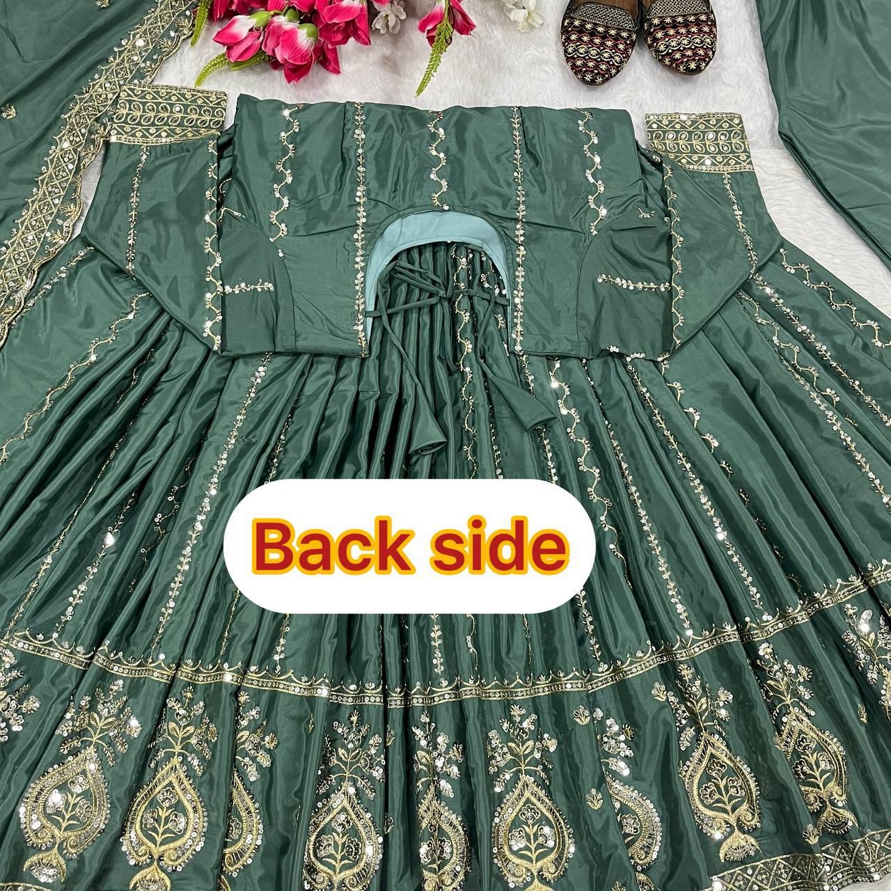 Bottle Green Heavy Sequin Embroidered Anarkali Suit with Dupatta