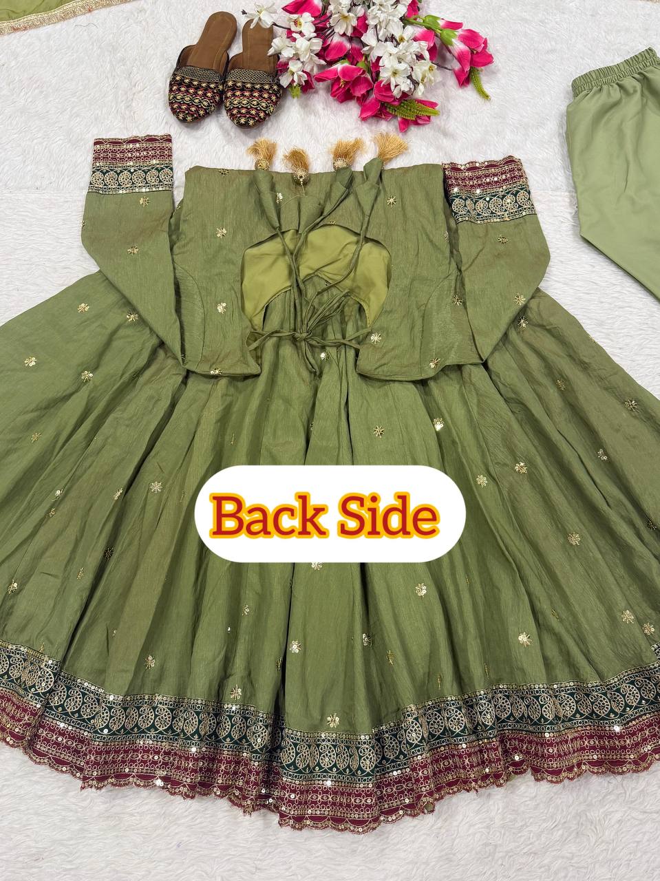 Olive Green Embroidered Anarkali Suit with Dupatta