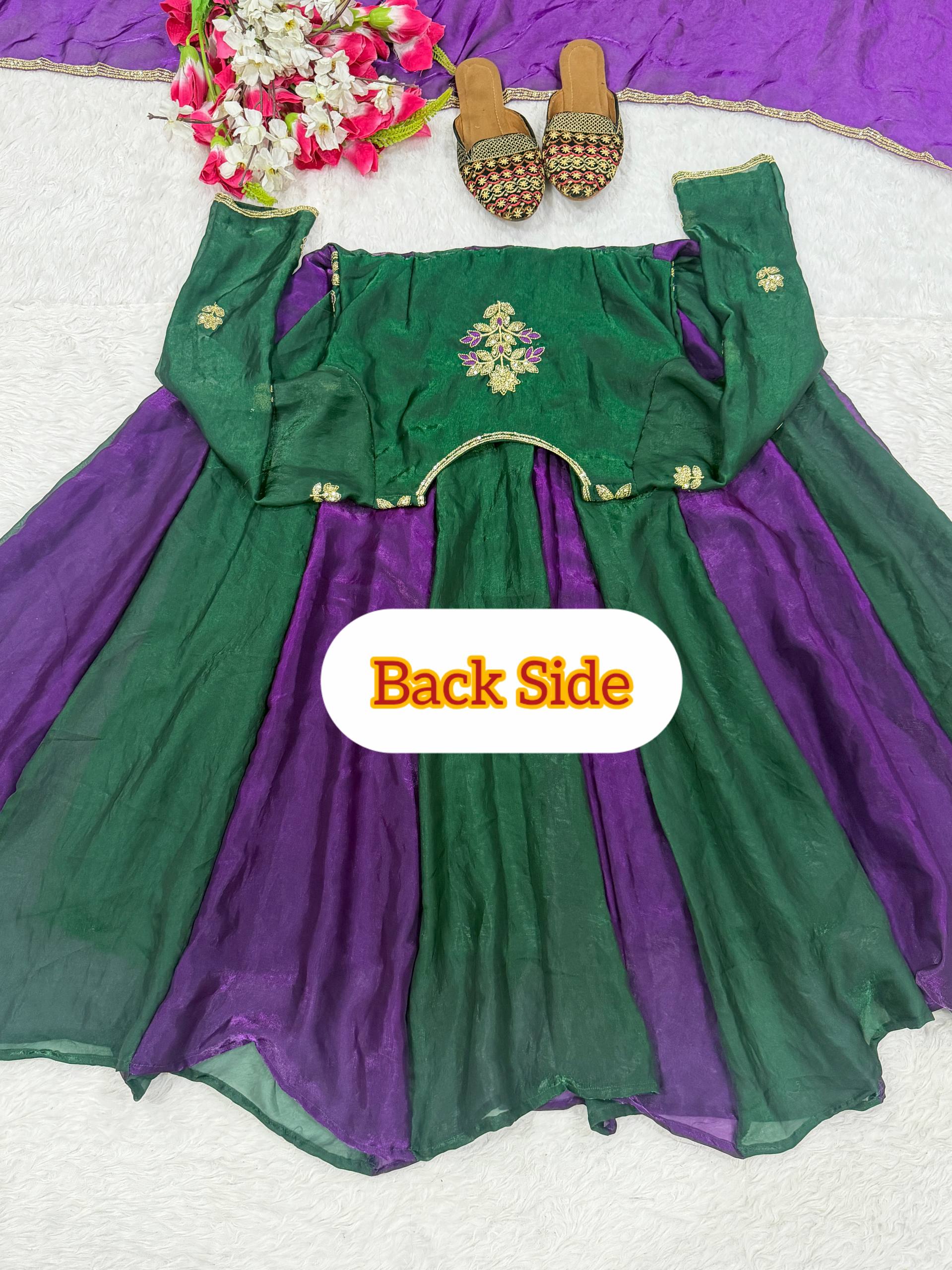 Purple Green Colorblock Anarkali Gown