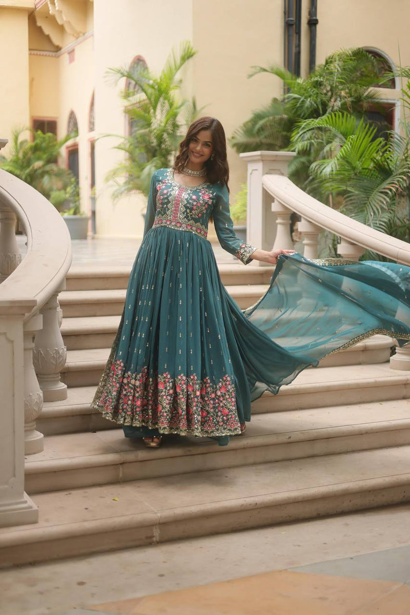 Designer Rama Color Three Piece Sharara Suit