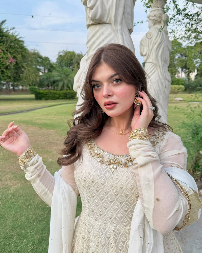Pretty White Color Sequence Work Anarkali Gown