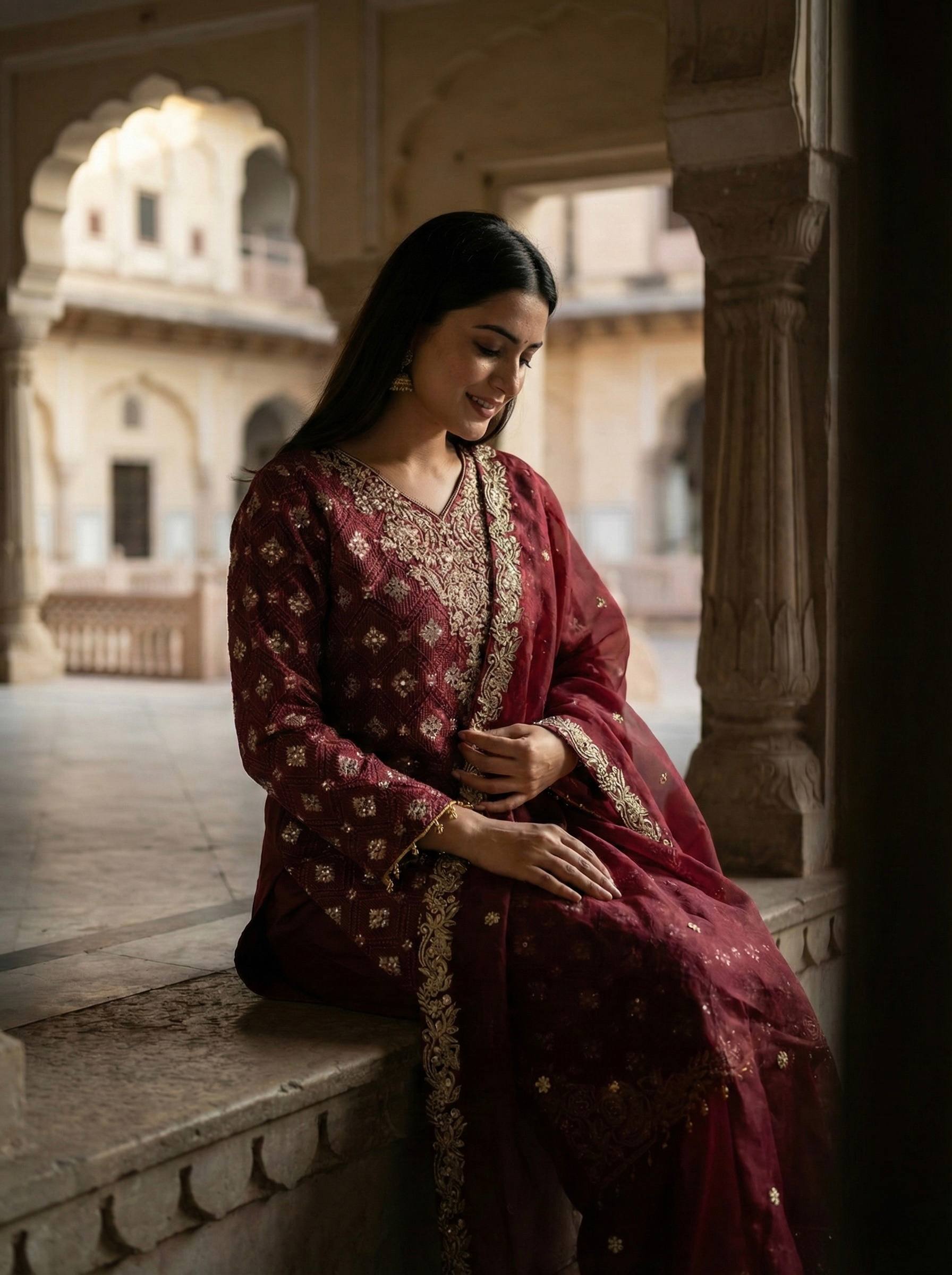 Ramzan Eid Collection Maroon Embroidered Salwar Suit With Dupatta