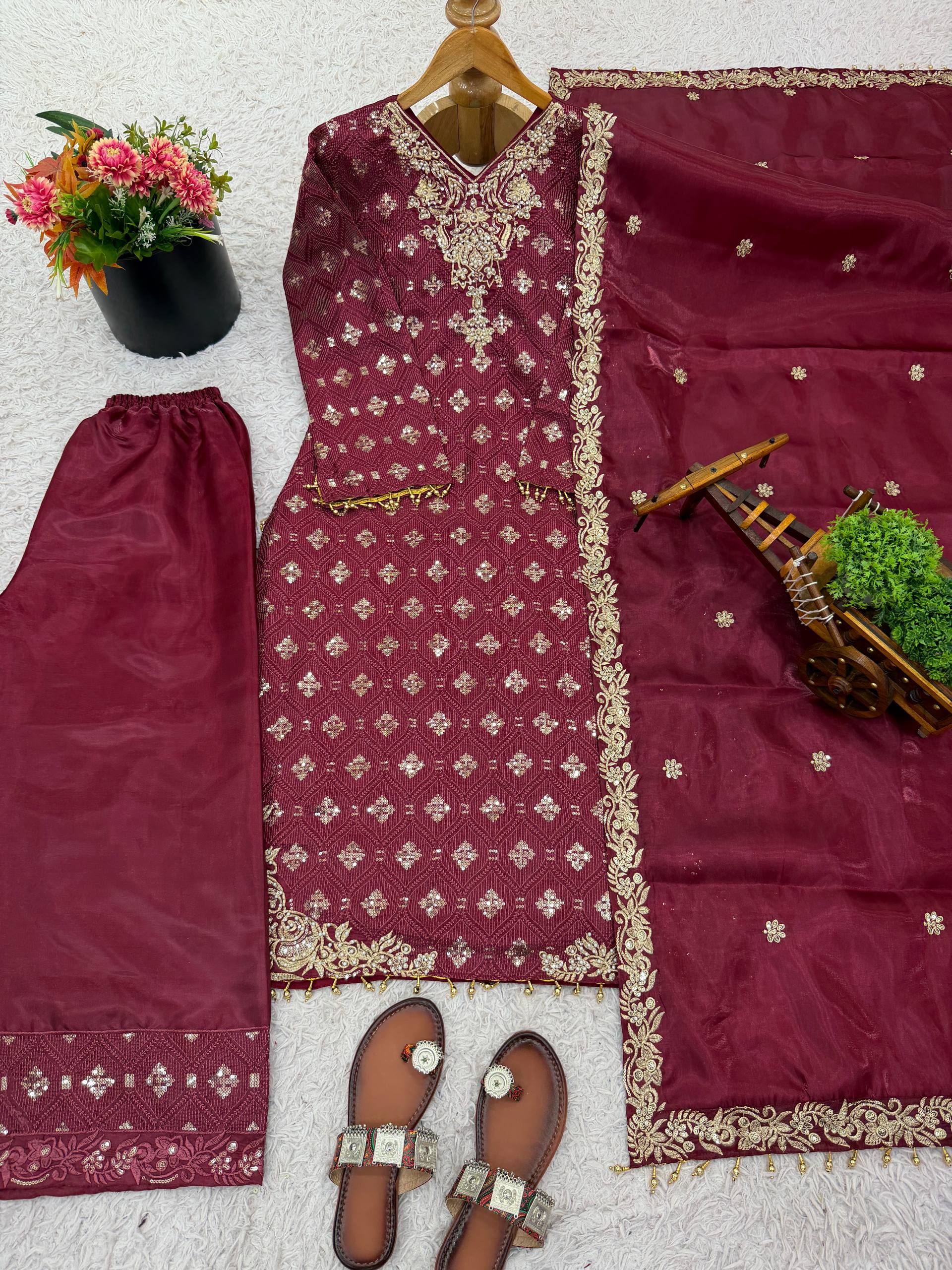 Ramzan Eid Collection Maroon Embroidered Salwar Suit With Dupatta