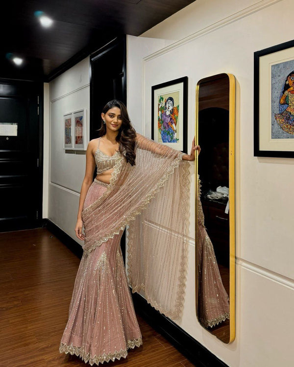 Blushed Drape Luxe Sequin Soft Butterfly Lehenga Saree