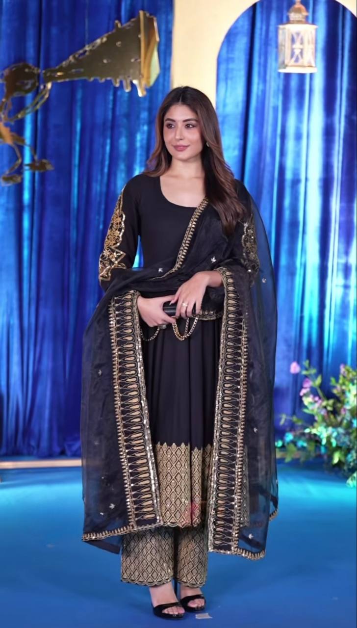 Prakriti Black Premium Festive Suit with Rich Golden Motifs and Organza Dupatta