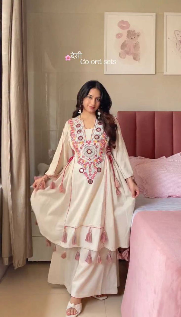 Vritika Pure Khadi Cottan Mirror Tassel Co-ord Set