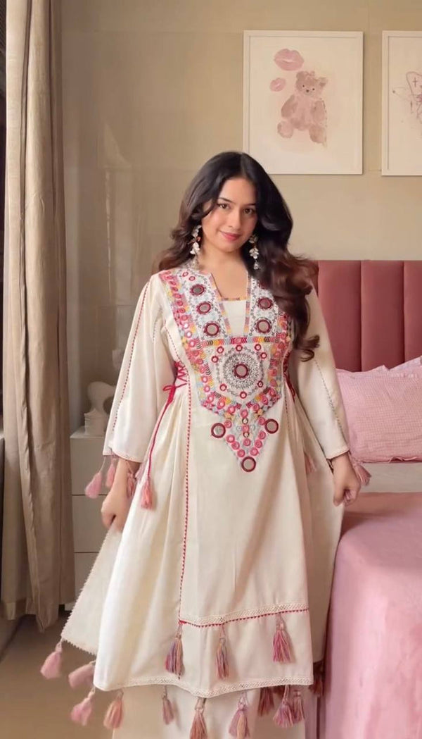 Vritika Pure Khadi Cottan Mirror Tassel Co-ord Set