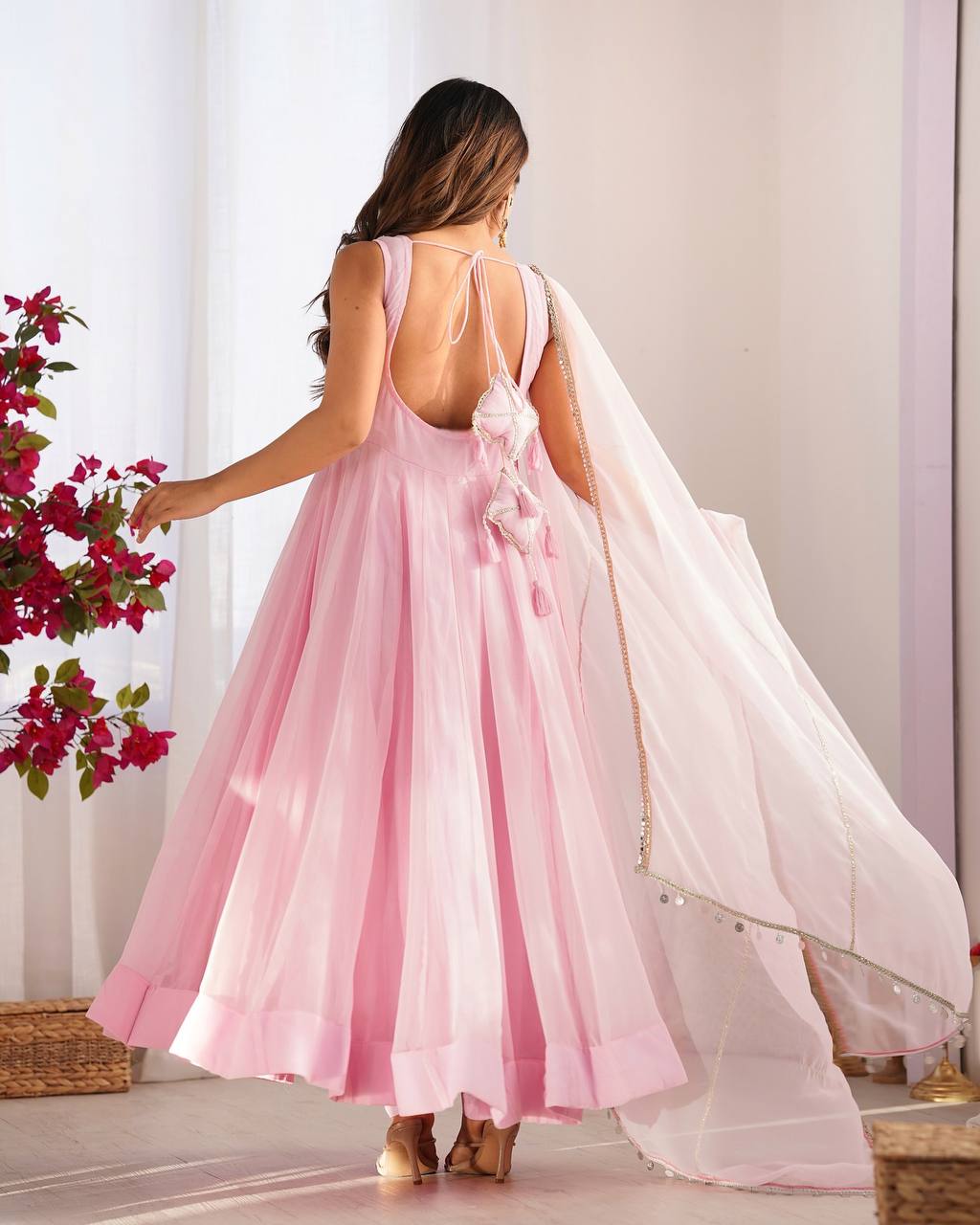 Baby Pink Color Georgette Three Piece Anarkali Suit