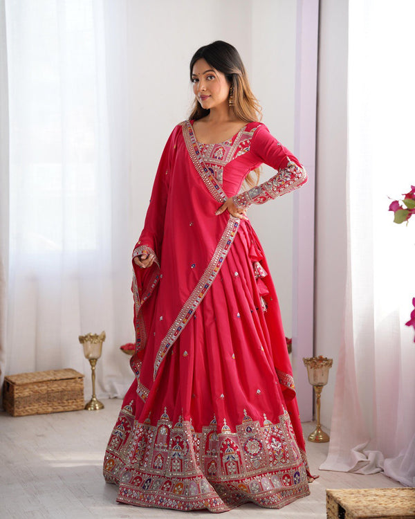 Tomato Color Natural Crepe silk Lehenga Choli