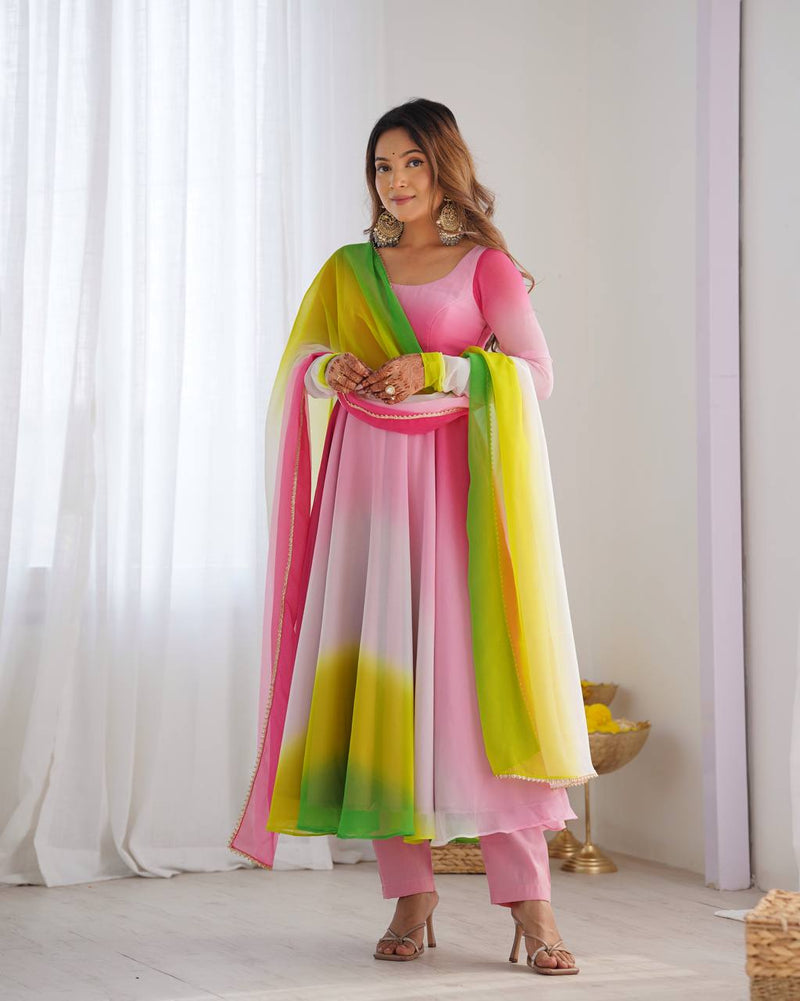 Onion Pink Color Georgette Three Piece Anarkali Suit