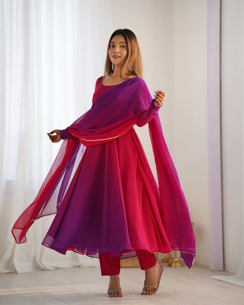 Onion Pink Color Georgette Three Piece Anarkali Suit