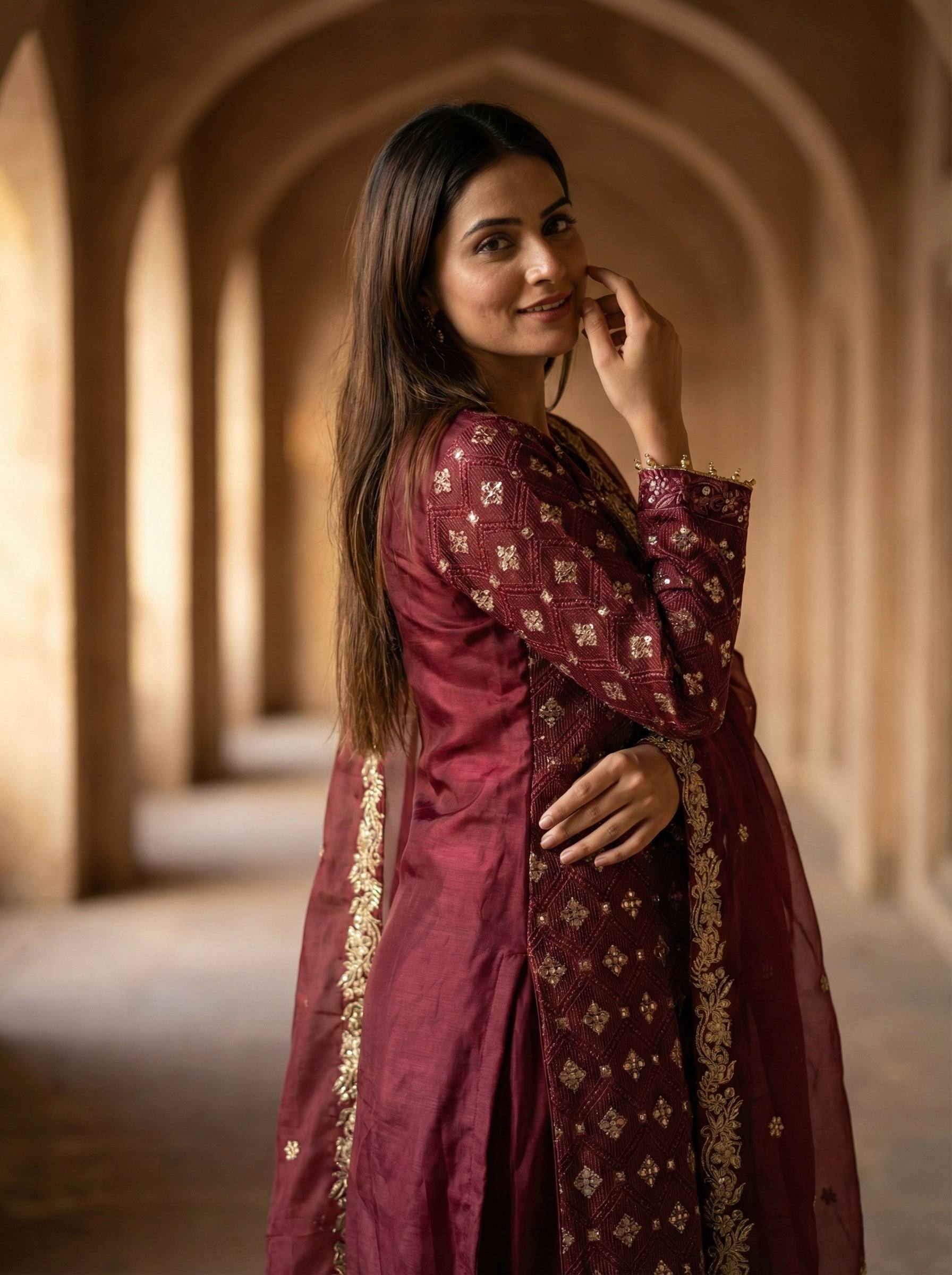 Ramzan Eid Collection Maroon Embroidered Salwar Suit With Dupatta