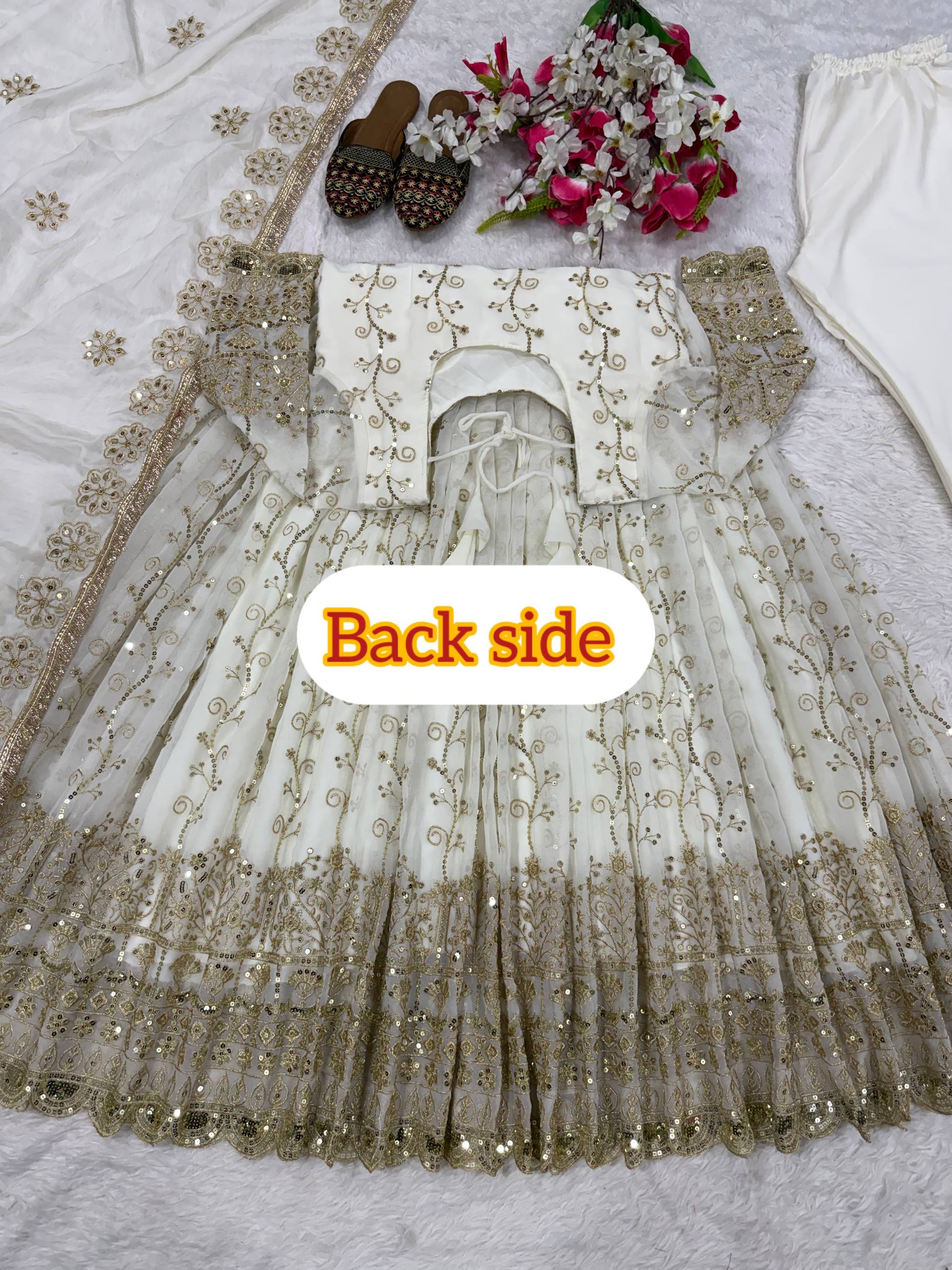 White Sequin Embroidered Anarkali Suit with Dupatta