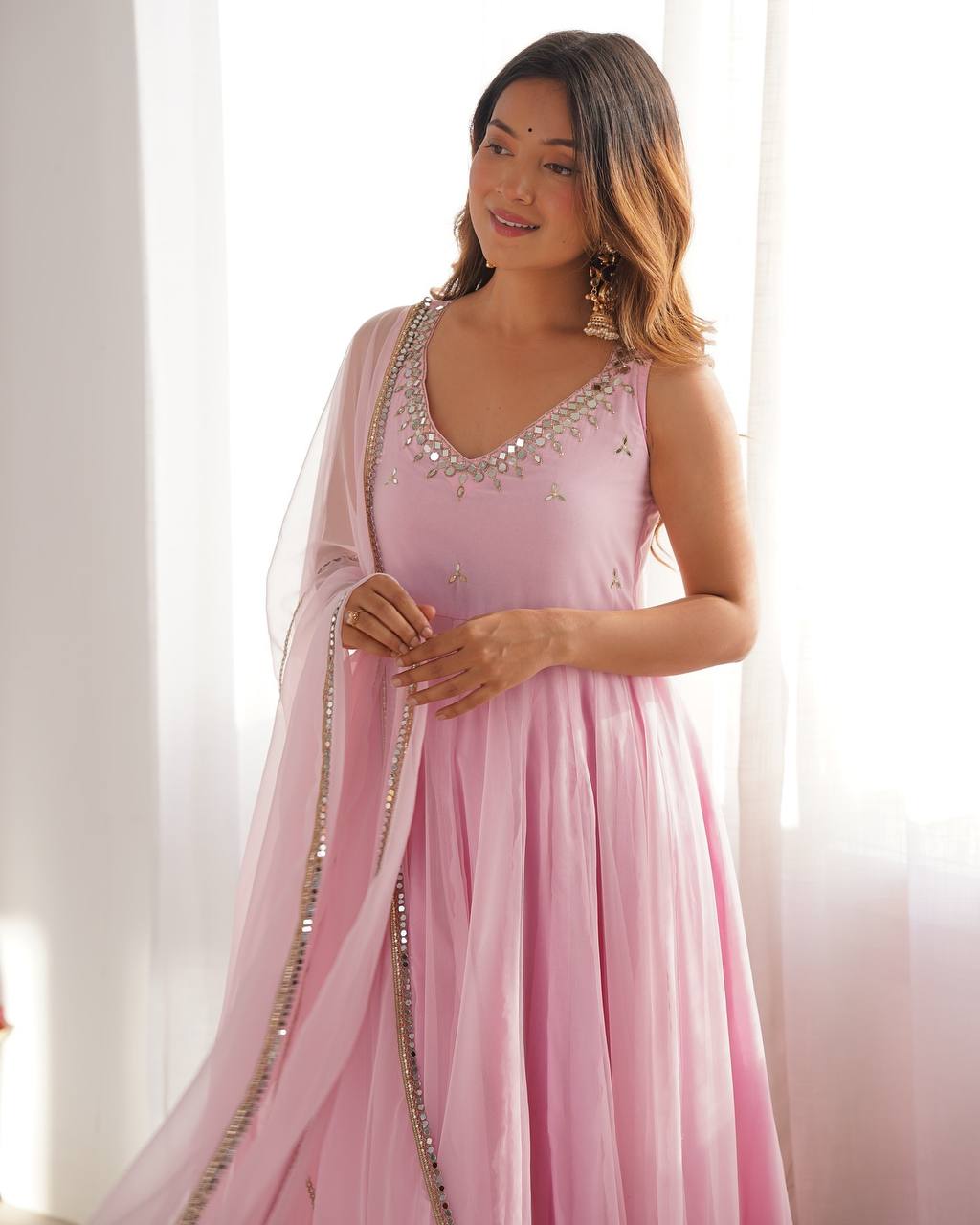 Baby Pink Color Georgette Three Piece Anarkali Suit