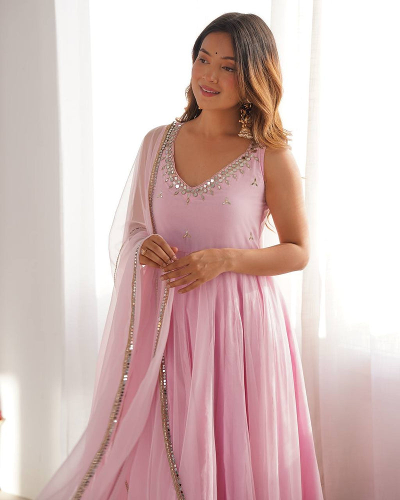 Baby Pink Color Georgette Three Piece Anarkali Suit