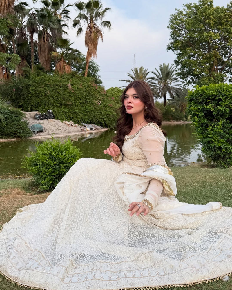 Pretty White Color Sequence Work Anarkali Gown