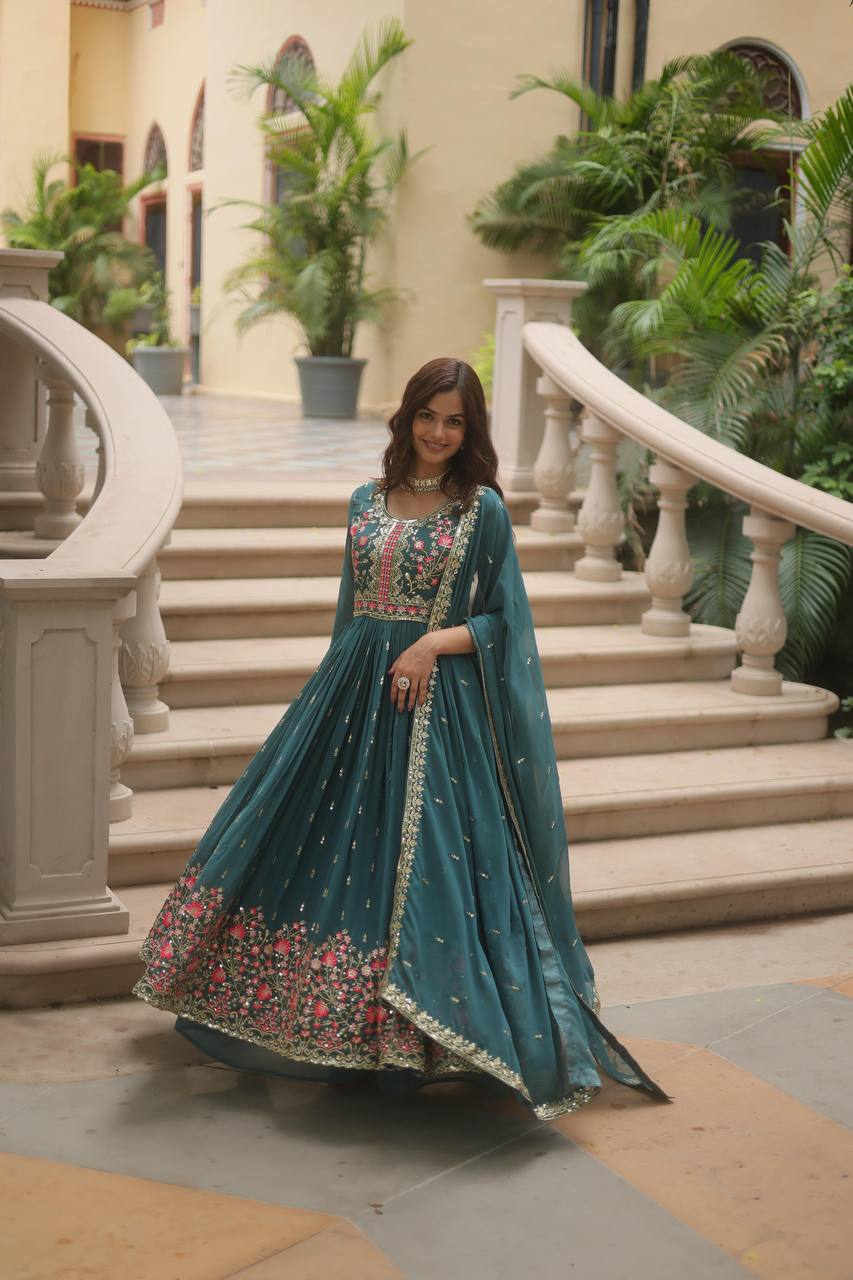 Designer Rama Color Three Piece Sharara Suit