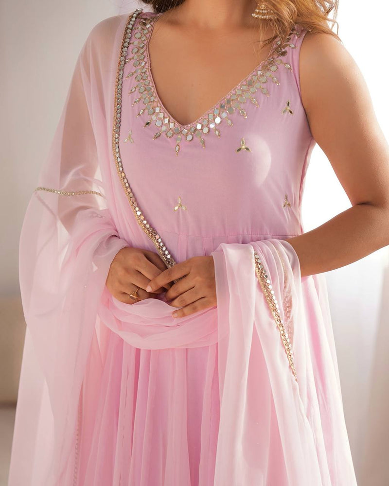 Baby Pink Color Georgette Three Piece Anarkali Suit