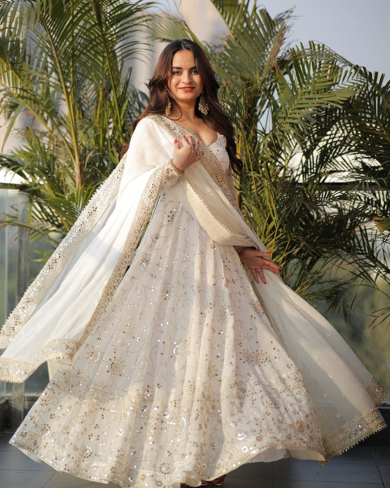 Full Heavy Work White Color Georgette Anarkali Gown – subhvastra Full Heavy Work White Color Georgette Anarkali Gown – subhvastra
